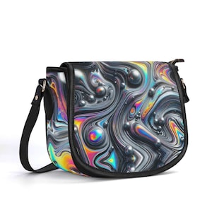 Bolso de piel auténtica psicodélico, bolso de piel de grano superior, bolso de mano con lámpara de lava, regalo para ella, bolso de hombro de lujo silencioso, cartera psicodélica