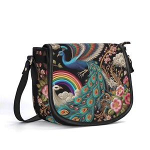 Bolso de piel auténtica de pavo real, bolso de sillín de piel de grano superior, bolso de mano tropical, regalo, bolso de hombro de lujo, cartera de pájaro exótico, estilo bohemio