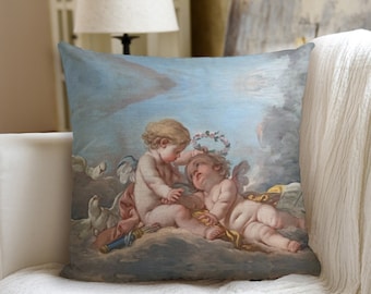 Francois Boucher Cherub Couch Pillow w/ Inserts Floral Putti Dove Baroque Angel Rococo Victorian Art Nouveau Couture Decor Decorative Gift
