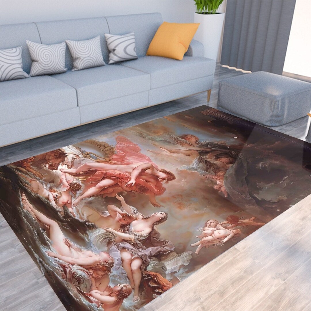Rococo Sun Angel Rug, Cherub Mat, Setting of the Sun, Putti Francois Boucher ...