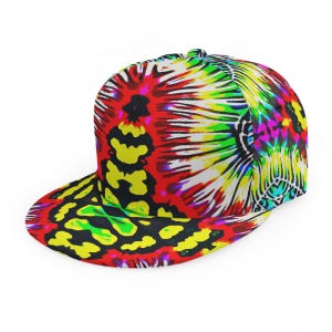 Psychedelic Trippy Hat Tie Dye Cap Pop Art Baseball Trucker Hip Hop Rave Dj MC Unisex Adjustable SnapBack Hippie Gift Red Yellow Festival