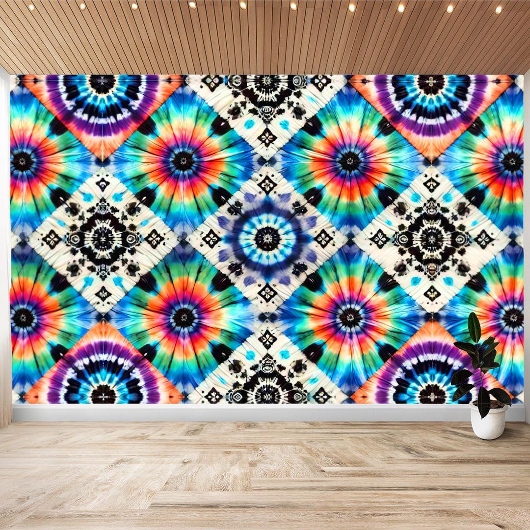 Turquoise Blue Tie Dye Wallpaper Peel and Stick, Vinyl Wall Mural, DIY ...