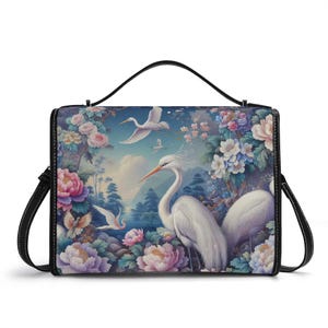 Cartera de piel auténtica con diseño de garceta, cartera de piel con diseño de peonía, bolso de mano de piel con diseño de pájaro, bolso de hombro chino, cartera con diseño de grulla y bolso de mensajero con diseño floral