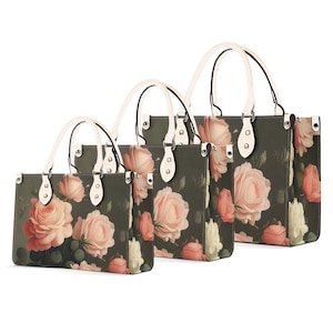 Bolso de mano de piel con rosas en estilo romántico inglés, cartera con asa superior, regalo para damas de honor, bolso de mano de piel auténtica, bolso de hombro de alta costura, rosas de lujo