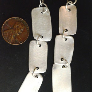 Sterling Silver Geometric Drop Earrings 925 Brutalist Modernist Dangle Industrial Steampunk Gift Boho Tribal  Handmade Rustic .925 Long