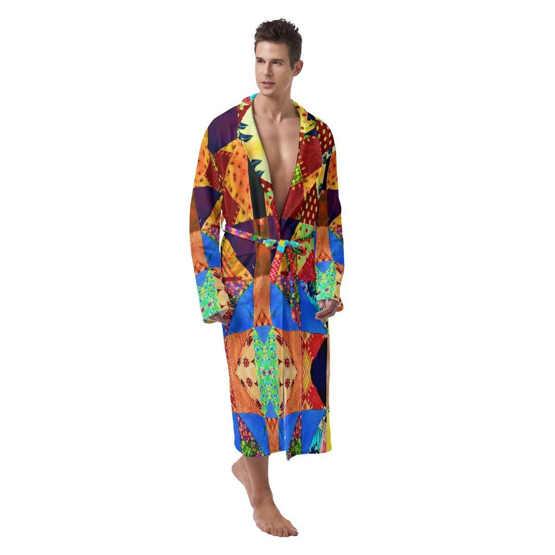 Patchwork Mens Robe Quilted Bathrobe Kaleidoscope Trippy Mandala ...