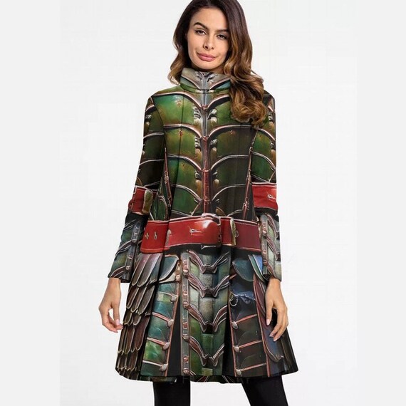Roman Warrior Dress Gladiator Swing Midi LARP Battle Viking Cosplay, Superhero Couture, Steampunk Medieval Green Red Soldier 3D Regalia