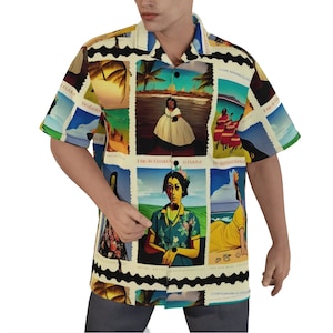 Aloha Hawaiihemd Baumwolle, Geschenk groß, Gauguin Postkarten, Boho Boho Hippie, Vintage Boho, Resort Retro, lebhafte Reise, tropisch