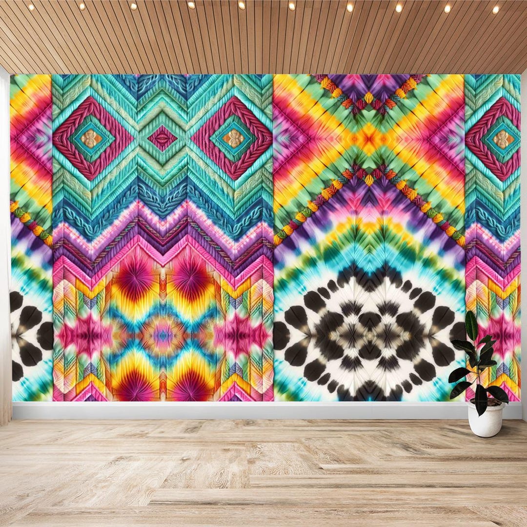 Patchwork Tie Dye Wallpaper Peel and Stick, Vinyl Wall Mural, DIY Home ...
