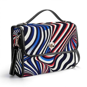 Cartera de cuero genuino a rayas, bolso de mano de cuero, bolso de hombro de alta costura de lujo, bolso de mensajero de rayas psicodélicas, cartera roja con diseño de arte pop