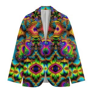 Psychedelic Blazer, Trippy Mens Sports Coat Cotton Suit Jacket Rave Fractal DJ Streetwear Couture Dinner Bohemian Festival Skate Punk Art