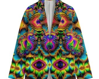 Psychedelic Blazer, Trippy Mens Sports Coat Cotton Suit Jacket Rave Fractal DJ Streetwear Couture Dinner Bohemian Festival Skate Punk Art