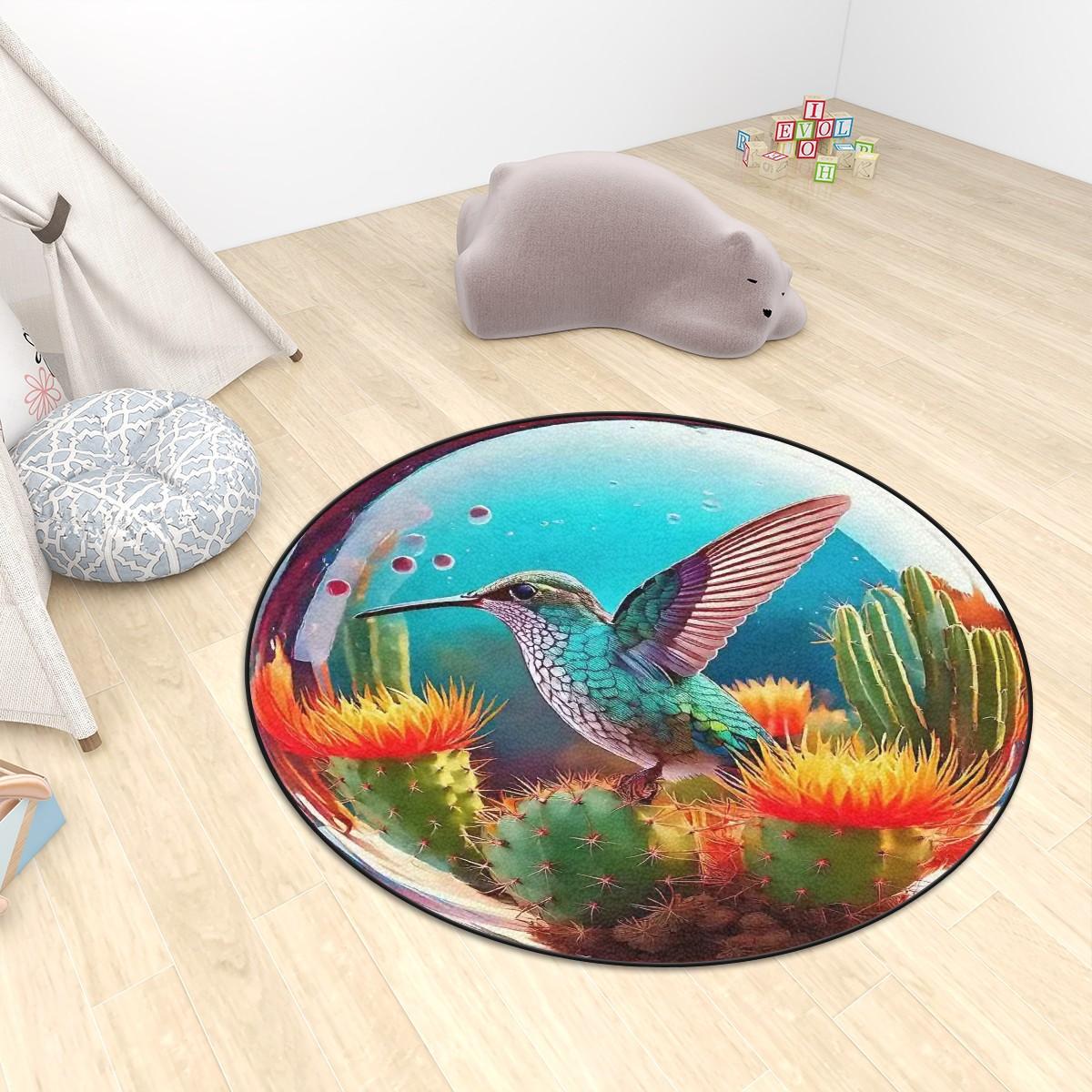 Round Hummingbird Rug Hummingbird Round Rug, Optical Illusion 3d Rugs, Circle Mats, Playroom ...