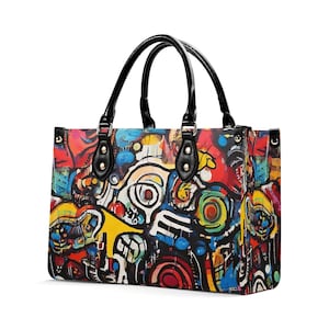 Bolso de mano de cuero de lujo con diseño de graffiti, cartera con asa superior, bolso de mano de cuero de grano superior, bolso de mano de cuero genuino, bolso de hombro de alta costura, East Village