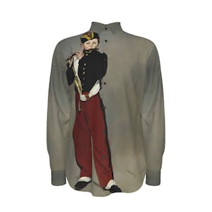 Manet The Fifer, junger Flötist Baumwollhemd Herrenbekleidung Langarm Oxford Button Down Fine Art Malerei Geschichte Kunst Liebhaber Geschenk, Impressionist