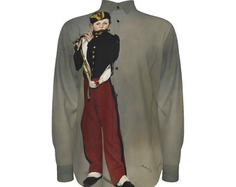 Manet El Flautista, Joven Flautista Camisa de algodón para hombre, manga larga, Oxford, con botones, Bellas Artes, Pintura, Historia, Regalo para amantes del arte, Impresionista