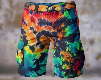 Tie Dye Mens Cargo Shorts Casual Walking Travel Statement Streetwear Vibrant Resort Showstopper Beach Surf Vibrant Festival Tie Dyed Gift