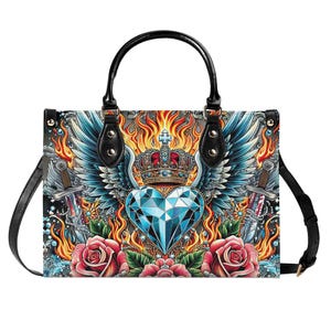 Bolso de mano de cuero de lujo con tatuaje de corazón, cartera con asa superior, bolso de mano de cuero genuino, bolso de hombro de alta costura, alas de ángel