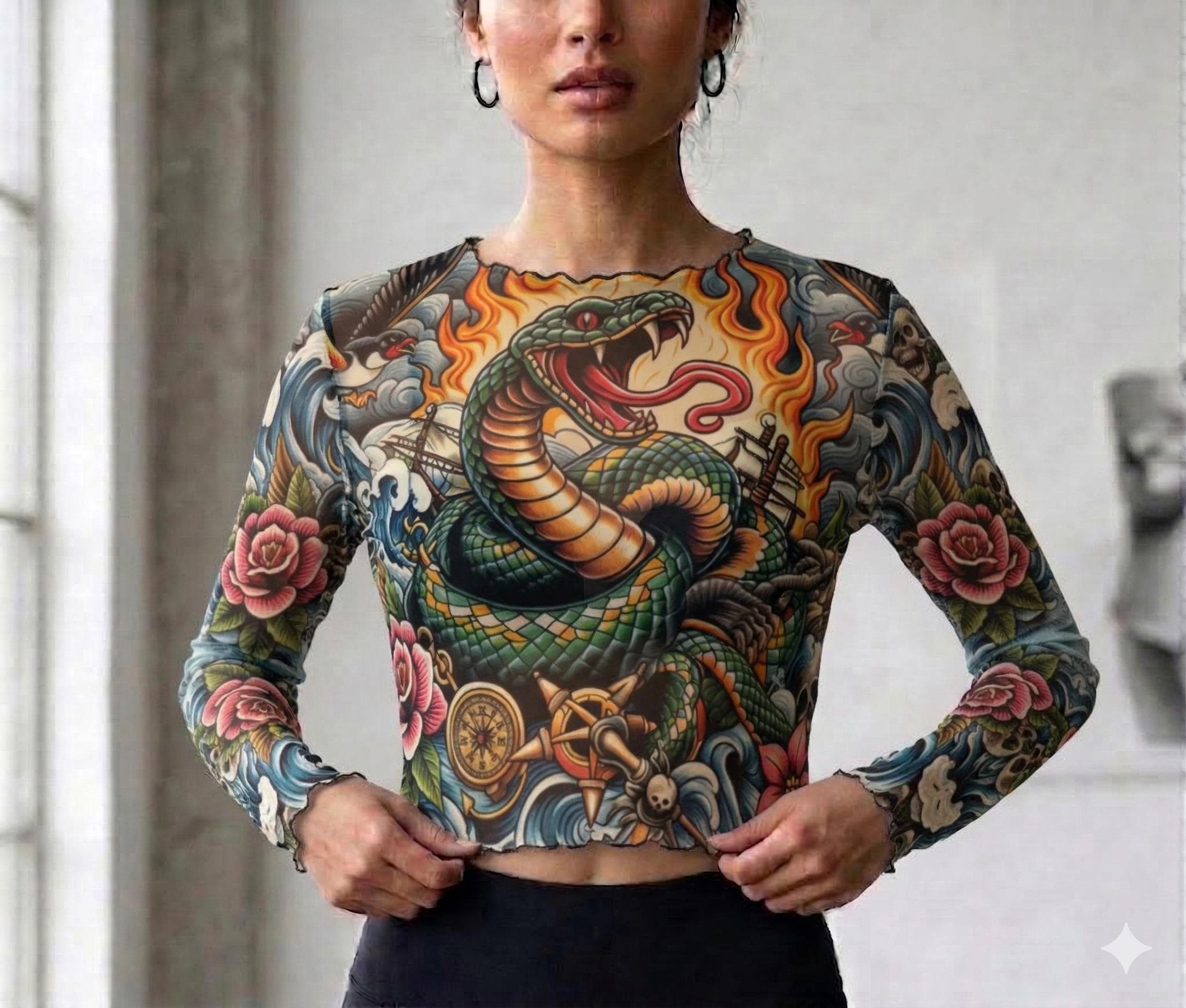 Sheer Crop Tattoo Shirt - Etsy
