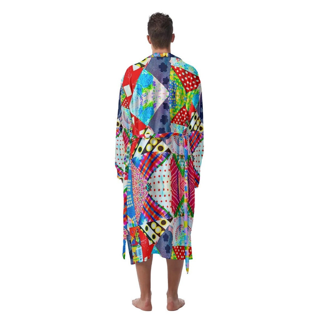 Patchwork Mens Robe Quilted Bathrobe Kaleidoscope Trippy Mandala ...