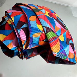 Retro Psychedelic Art Man&#39;s Tie Necktie Neckwear Gift for Him, Gift for Dad, Colorful, Club Party Trippy, Pink, Mod Special Gift, Business