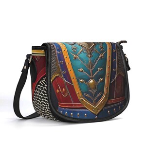 Cartera de armadura de gladiador, bolso de cuero genuino, bolso de cuero de grano superior, bolso de mano medieval, bolso de hombro de lujo silencioso, regalo colorido
