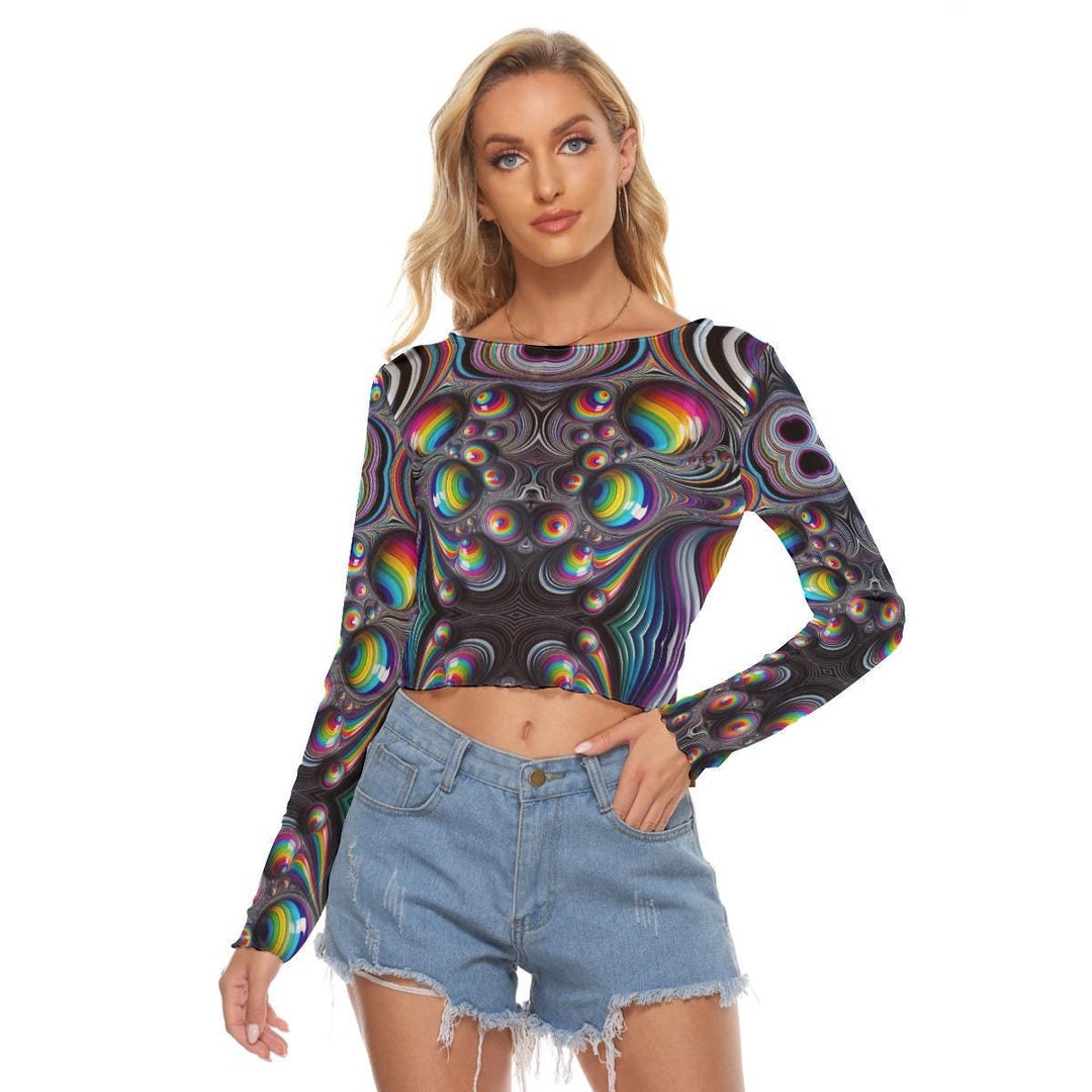 Psychedelic Mesh See Thru Top Blouse , Second Skin Tight Shirt, Sheer ...