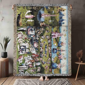 The Garden of Earthly Delights Cotton Woven Blanket, Hieronymus Bosch Throw Couch Cover Shawl, Renaissance Decor Tapestry Art, Made in U.S.A