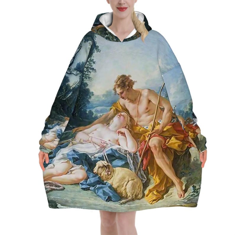 Boucher Mythology Daphnis Oversized Blanket Hoodie, Hooded Cozy Pullover Cuddly Loungewear Rococo Baroque, Gift for Daughter image 2