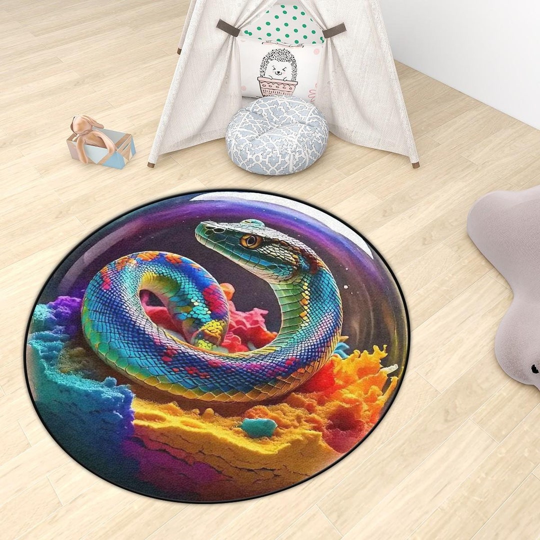 Rainbow Snake Round Rug, Optical Illusion 3d Rugs, Circle Mats ...
