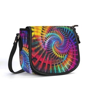 Bolso de piel con efecto tie-dye, bolso de piel auténtica de grano superior, bolso de hombro de lujo silencioso, cartera hippie, bolso de festival con efecto tie-dye psicodélico