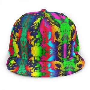 Psychedelic Hat, Trucker Trippy Tie Dye Kaleidoscope Baseball Cap Hip Hop Rave Dj MC Unisex OS Adjustable SnapBack Bright Festival Vibrant