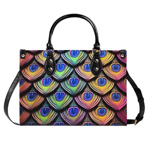 Torebka ze skóry naturalnej Peacock, psychodeliczny portfel, skórzany portfel, torba typu tote w kształcie łuski ryby, luksusowa torba na ramię Couture, tęcza, prezent