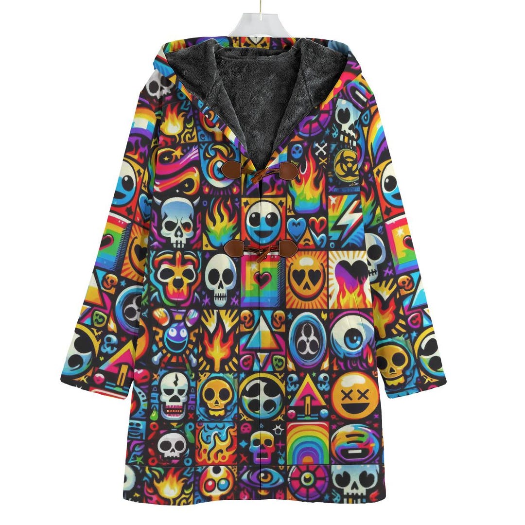 Emoji Coat, Long Cotton Jacket, Sherpa Fleece Overcoat, Hooded Cloak ...