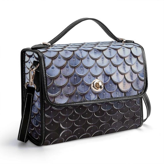 Silber Echtleder Umhängetasche, Pailletten Lederhandtasche, Luxus