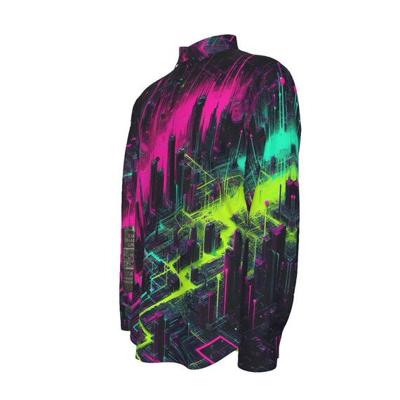 cyberpunk dress shirt Cyberpunk Button-up Style Shirt, Cyber Goth Shirt, Anonymous hacker Clothing, Cyber legacy, android button up