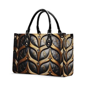 Bolso de mano de piel auténtica estilo barroco, cartera con asa superior en dorado y negro, monedero futurista, bolso de mano de piel auténtica, bolso de hombro de alta costura, negro
