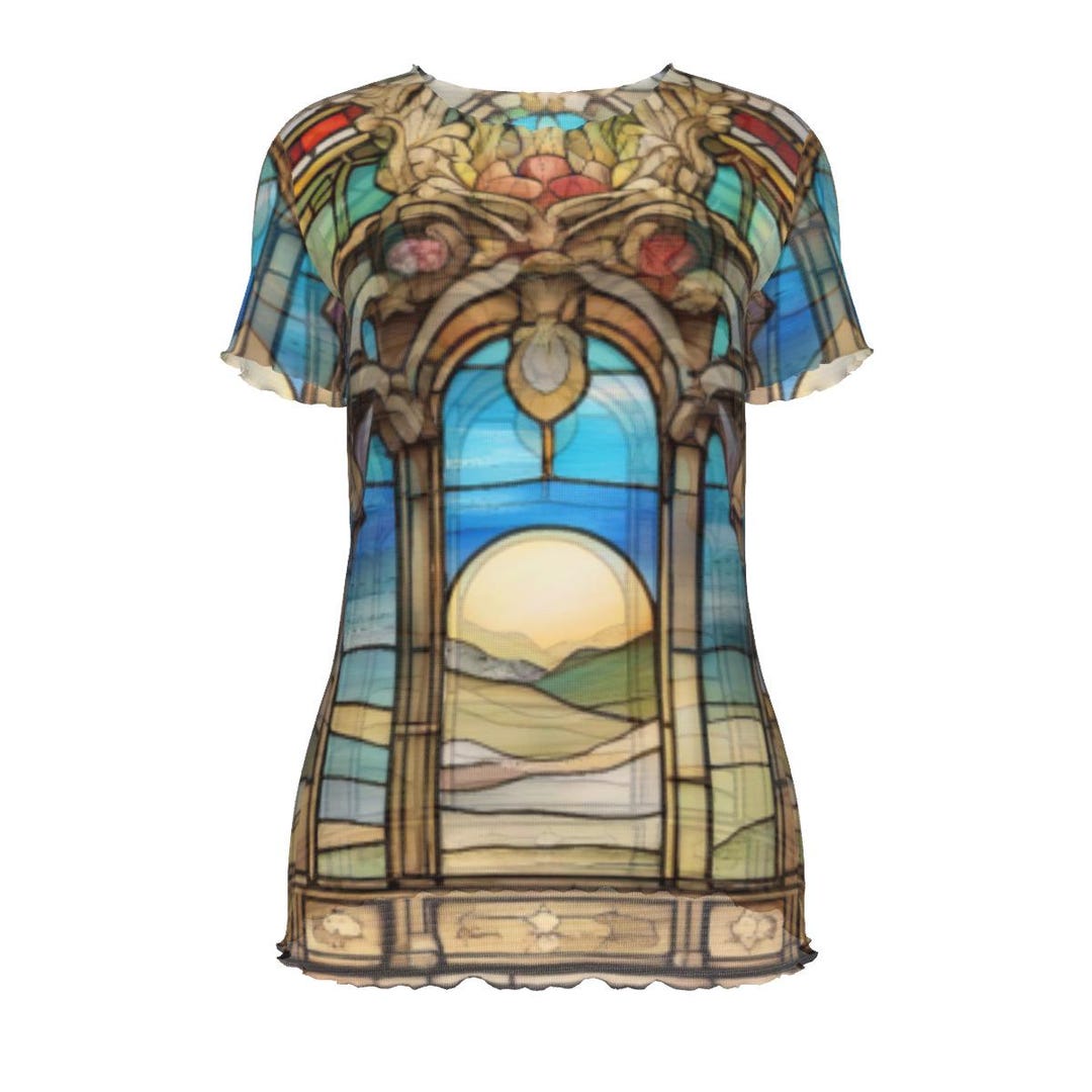 Art Nouveau Stained Glass Shirt, Mesh See Thru Top Blouse , Second Skin ...