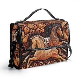 Cartera de cuero occidental, bolso de mano de cuero genuino para caballos, bolso de hombro para caballos, cartera ecuestre, bolso vaquero para caballos, bolso mensajero para caballos