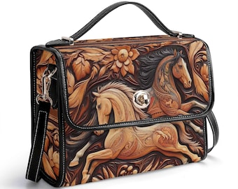 Westernleder Umhängetasche, Echtleder Pferdehandtasche, Pferde Umhängetasche, Reiter Taschenbuch, Cowboy Pferdetasche, Pferd Messenger Tasche