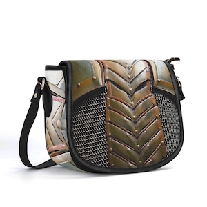 Cartera de armadura de gladiador, bolso de cuero genuino, bolso de cuero de grano superior, bolso de mano medieval, bolso de hombro de lujo silencioso, guerrero cruzado