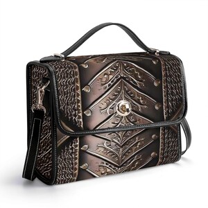 Cartera de cuero auténtico barroco, cartera de cuero con armadura medieval, bolso de mano Steampunk, bolso de hombro con cota de malla, cartera de gladiador, plata