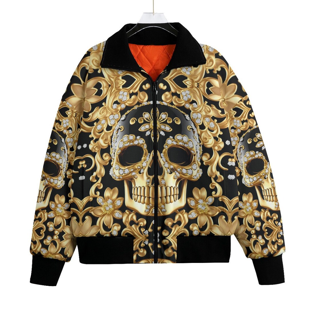 Skull Bomber Jacket Baroque Gold Black Rococo Coat Streetwear Biker Steampunk Hip Hop Runway Unisex Floral 3D Mens Etsy UK