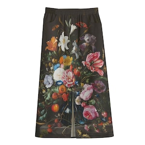 Jan Davidsz de Heem Floral Cotton Skirt  Below the Knee, Art History Fine Art Painting , Casual Work, Dutch Flower, Rose Gift for Art Lover