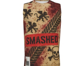 Marcas de derrape de neumáticos, murciélagos, música interactiva, dañados, jóvenes, punk rock, camiseta de algodón para hombre, camiseta sin mangas, camiseta superior, código QR, hardcore