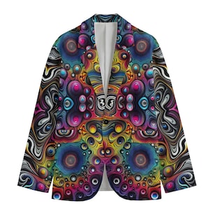 Psychedelic Blazer, Trippy Mens Sports Coat Cotton Suit Jacket Rave Fractal DJ Streetwear Couture Dinner Bohemian Festival Skate Punk Art