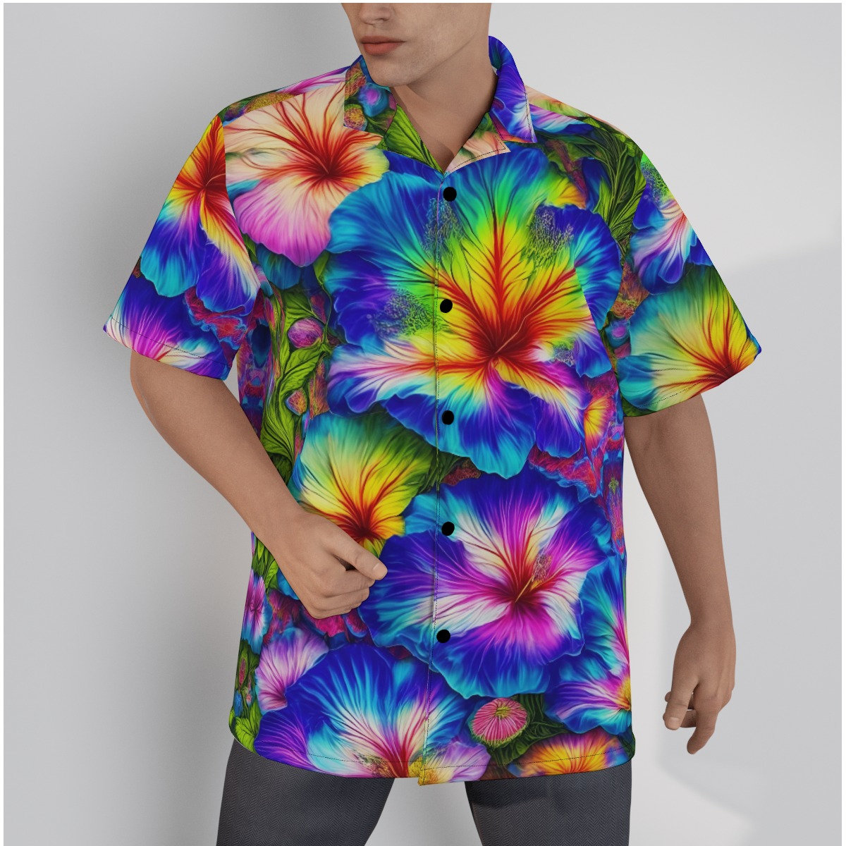 Psychedelic Blue Trippy Hibiscus Aloha Hawaiian Shirt Cotton Dress  