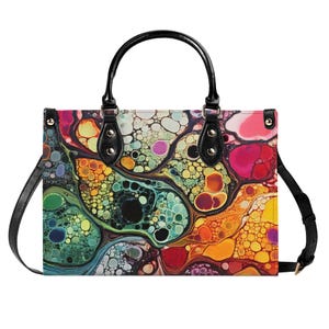 Bolso de mano de cuero de lujo con efecto mármol, cartera con asa superior, bolso de mano de cuero genuino, bolso de hombro de alta costura, arte fluido marmoleado