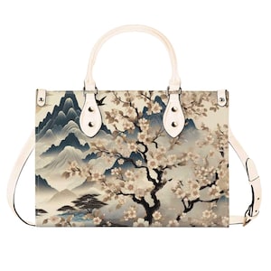 Bolso de mano de piel auténtica con diseño de grulla, cartera de piel con diseño chinoise y flores de cerezo, bolso de mano victoriano, bolso de hombro de alta costura, regalo para mamá