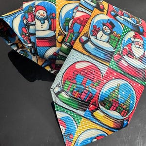 Snow Globe Christmas Tie, Neckwear, Luxury Necktie, Gift for Him, Unique Designer Menswear, Pop Art , Stocking Stuffer, Cartoon Comic Santa